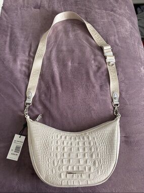 Brahmin beige Croc-Embossed Crossbody Bag with Adjustable Logo Strap